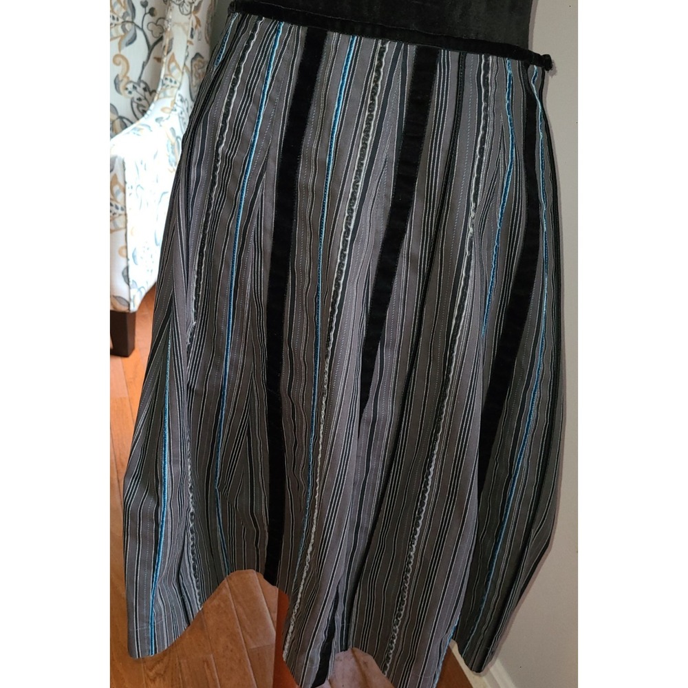 Talbots Velvet Stripe Charcoal w Blue Full Skirt Velvet waist band Side Zip 8P